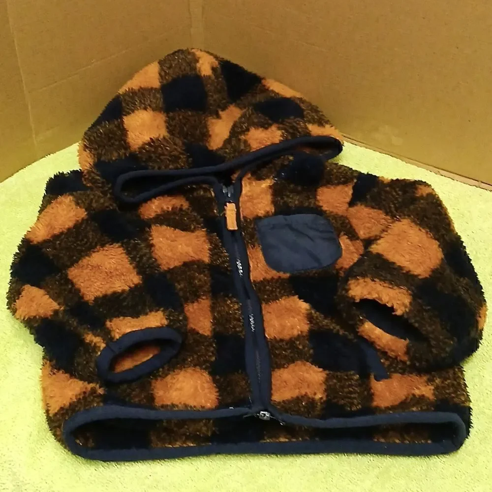 ❄️LITTLE ME Boys Hooded Zip Up Fuzzy Jacket Black, Blue, Brown 12M